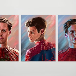 Spider-man Paintings of Tom Holland, Andrew Garfield, and Tobey Maguire - No Way Home