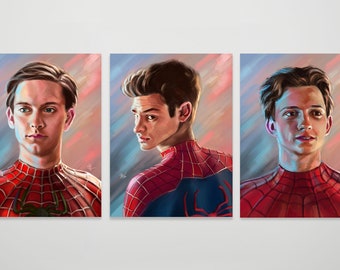 Spider-man Paintings of Tom Holland, Andrew Garfield, and Tobey Maguire - No Way Home