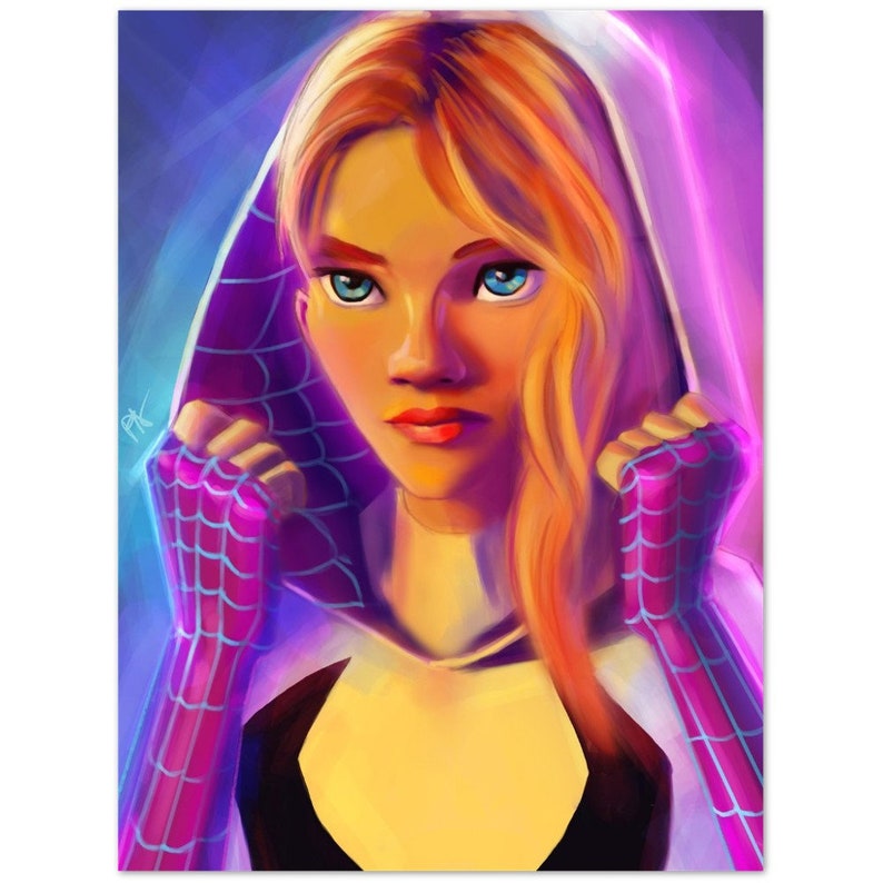 Gwen Stacy Poster - Across the Spiderverse - Spider Gwen Wall Art - Ghost Spider Poster - Spider Woman Poster 12x16"