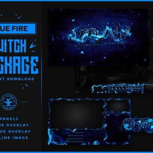 Blaze - Blue Fire Themed Twitch Streamer Package, Panels, Overlay, League Overlay, Offline Image, Fire Twitch Panels, Fire Twitch Overlay