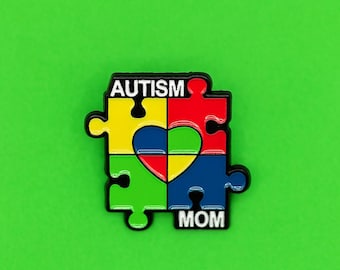 Autism Mom Enamel Pin: Puzzle Heart Awareness Badge