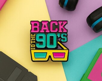 Spilla smaltata retrò anni '90: occhiali da sole al neon, spilla nostalgica