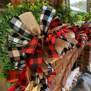 Christmas Garland | Farmhouse Christmas Decor | Red, Black, and White Buffalo Plaid | Burlap Rag Tie | Tree Decoration | Mantel Fireplace