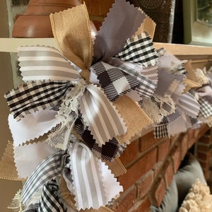 Farmhouse Rag Tie Garland | Primitive Fall Home Decor | Fall Garland | Buffalo Plaid | Burlap Rag Garland | Fireplace Mantel Fabric Banner