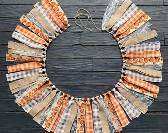 Pumpkin Garland | Thanksgiving Decor | Fall Garland |  Autumn Banner | Fall Mantel Garland | Farmhouse Decor | Pumpkin Ribbon Garland