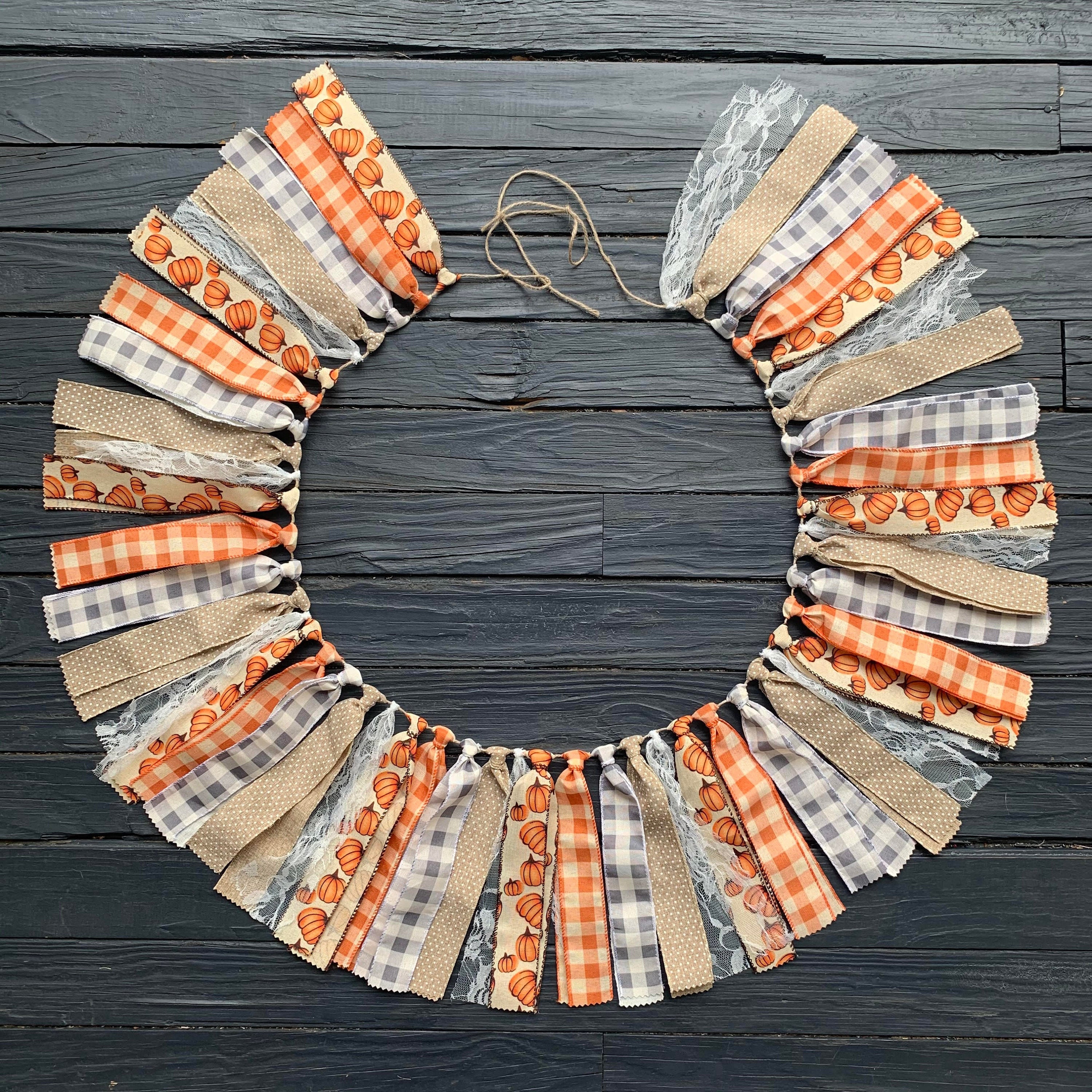 Pumpkin Garland | Thanksgiving Decor | Fall Garland |  Autumn Banner | Fall Mantel Garland | Farmhouse Decor | Pumpkin Ribbon Garland