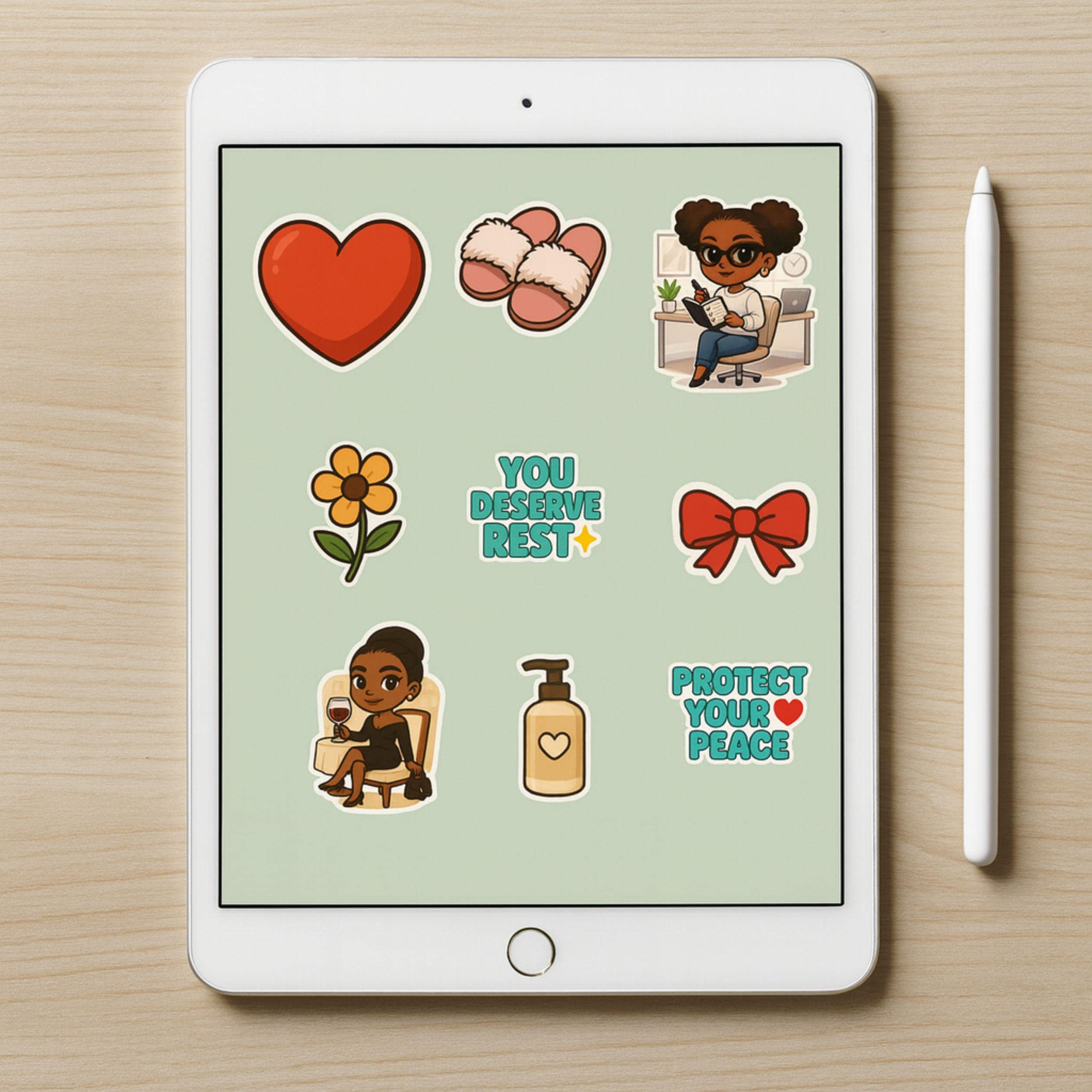 70 Self Care Stickers PNG | Digital Planner Stickers | Black Girl Cozy ...