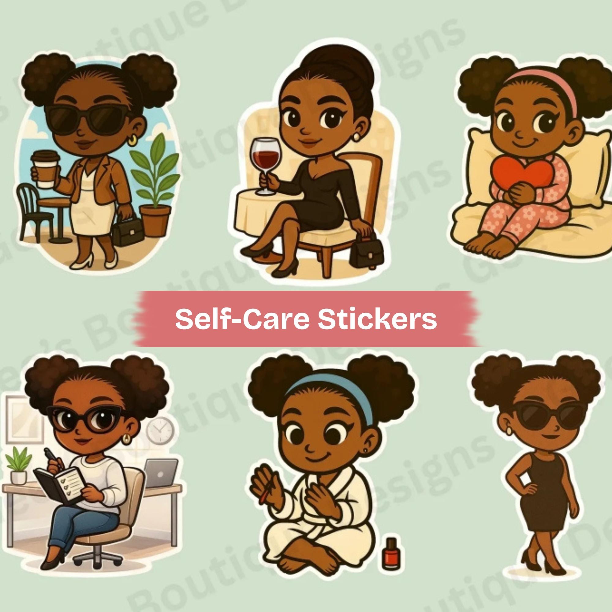 70 Self Care Stickers PNG | Digital Planner Stickers | Black Girl Cozy ...