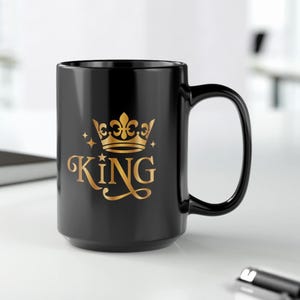 Black and Gold King Coffee Mug, Gift for Him, King Coffee Mug, Gift For Him, Gold King Art Coffee Mug, Ceramic Coffee Mug