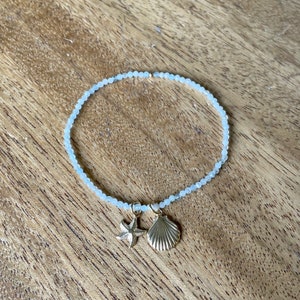 Gold beach charms and 2mm, natural aquamarine bracelet!