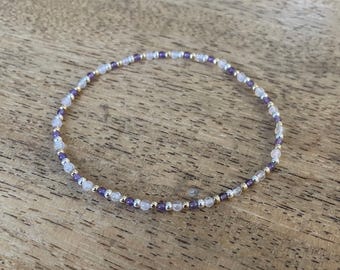 Amethyst, gold, silver and rose quartz bracelet