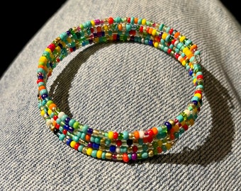 Rainbow, glass bead, bangle bracelet!