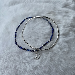 Lapis lazuli, solid silver and moon charm bracelet!