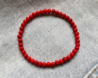 4mm Coral Howlite Bracelet: Smooth Round Stretchy String