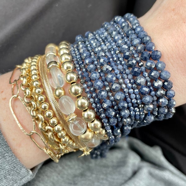 Natural Blue Sapphire Bracelet: Faceted Round Gemstone, 4mm