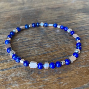 Lapis lazuli and matte rose gold hematite bracelet!