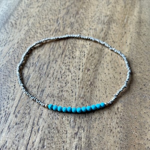 Solid fine silver (97%) 1mm delicate bracelet with 2mm gold filled and turquoise
