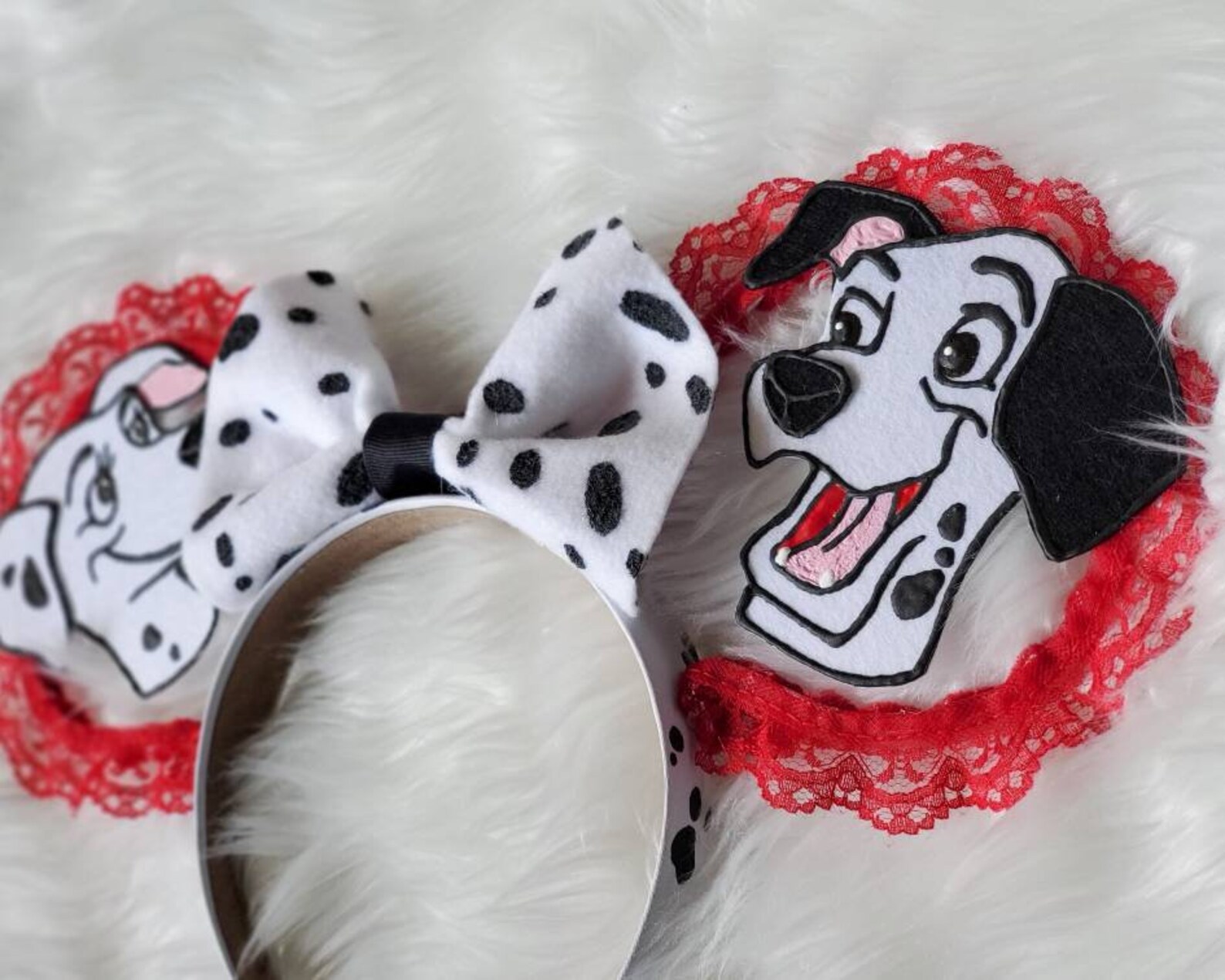 Dalmatian Dog Black and White Lace Mouse Ears Headband Etsy