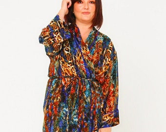 Nina Silk Crepe Robe In Electric Leopard Print