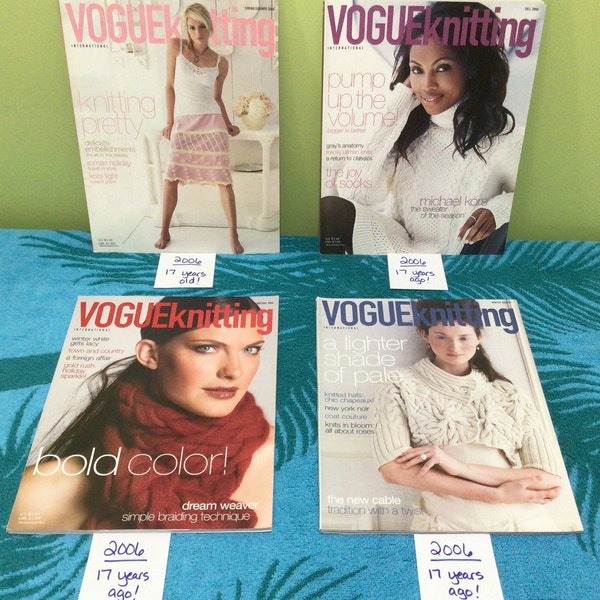 Lot of 4 Vogue Knitting 2006-2007 Vogue Knitting Pattern Magazines = Women's Fashions, Spring, Summer, Hobo Chic, Gray's Anatomy, Gold Rush