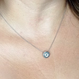 White Gold Evil Eye Pendant in Necklace with Blue Diamonds. Handmade Gold Charm Jewelry. Anniversary Gift.