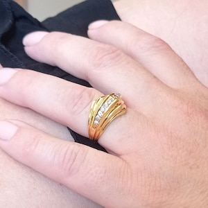 18K Gold Ring with Diamonds. Gold Greek Handmade Jewelry. Statement Ring