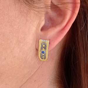 Byzantine Silver Earrings: 18k Gold Plated, Blue Zircons