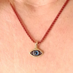 14k Gold Evil Eye Pendant with Enamel. Gold Protection Jewelry. Baptism Gift.