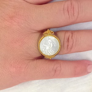 Pegasus Ring: Mother of Pearl, 18k Gold & Sterling Silver