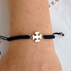 14k Gold Cross Macrame Bracelet: Handmade Religious Jewelry