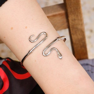 Silver Snake Bangle Bracelet. Ancient Greek Art Jewelry. Birthday Gift.