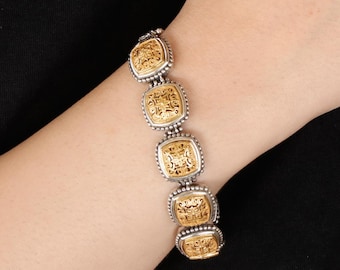 Pulsera de plata estilo bizantino con cruces. Joyería helénica hecha a mano. Regalo de cumpleaños.