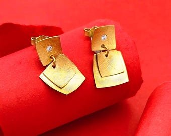 Vergoldete Geometrische Tropfen Ohrringe | Moderner Asymmetrischer Schmuck