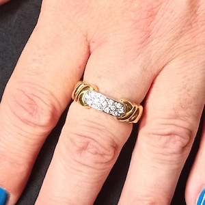18K Gold Handmade Band Ring with Diamonds. Gold Statement Ring.