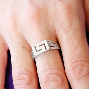 Sterling Silver Greek Key Ring: Ancient Meander Jewelry