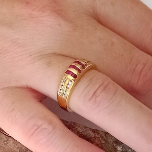 18K Gold Band Ring with Rubies & Diamonds. Gold Greek Jewelry. Promise Ring.