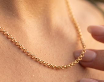 Verguld Rolo-schakelketting, klassiek alledaags zilveren sieraad. 3 mm breed.
