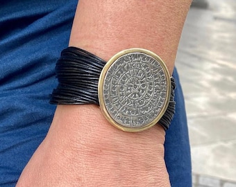 Silver Phaistos Disc Bracelet: Ancient Minoan Jewelry, Gold Detail