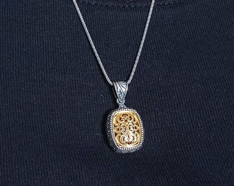 925 Silver Byzantine Carved Pendant. Handmade Greek Jewelry. Anniversary Gift.