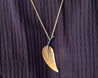 Gold Plated Leaf Pendant in Necklace. Nature Inspired Jewelry. Birthday Gift.