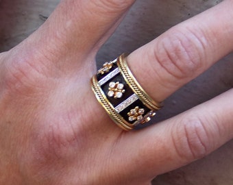 Dimos 18k Gold Noir Band Ring with Diamonds. Byzantine Inspired Jewelry. Gift for Her.