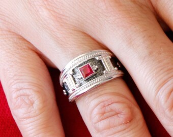 Silver Byzantine Inspired Ring with Zircons. Medieval Style Jewelry. Ring for Her