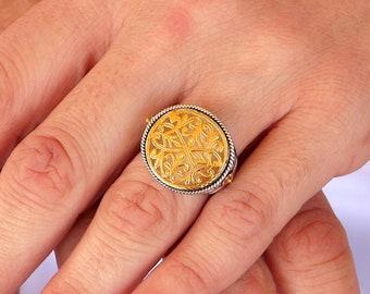 Silver Byzantine Carved Ring. Handmade Unisex Jewelry.