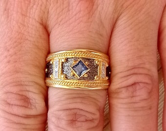 Byzantine Zircon Ring: Handmade 925 Silver Greek Jewelry