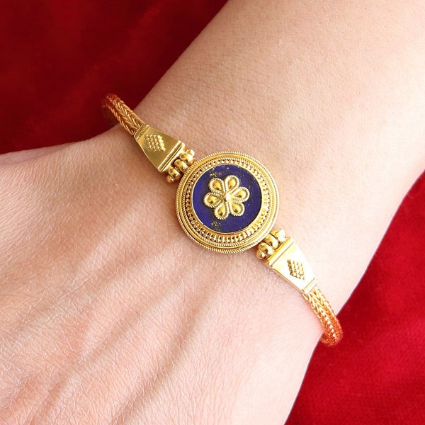 Dimos 22k Gold Lapis Lazuli Neoclassic Bracelet. Classy Handmade Greek Jewelry