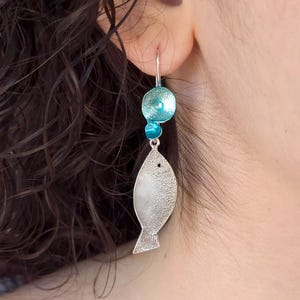 Silver Fish Drops Dangle Earrings •  Sea Life Jewelry for Her