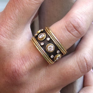 Dimos 18k Gold Noir Brilliant Diamonds Band Ring. Handmade Greek Jewelry