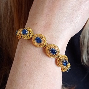 Byzantine Filigree Bracelet with Blue Zircons. Silver Handmade Greek Jewelry. Mother&#39;s Day Gift.