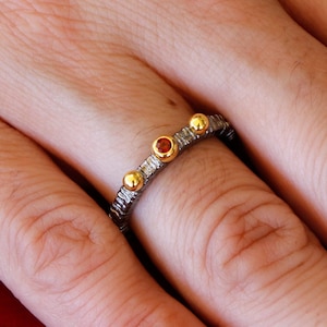 Blackened Sterling Silver Garnet Ring: Textured Stacking Band