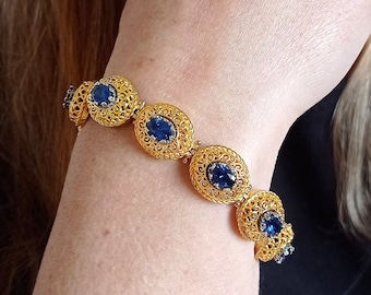 Pulsera de filigrana bizantina: hecha a mano en plata 925 con circonitas azules.